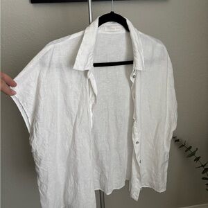 Mango Classic White linen short sleeved Shirt